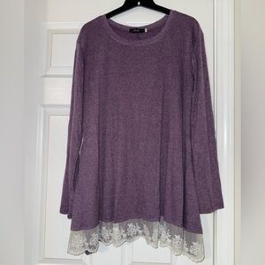 Lavender Long Sleeve Tunic with Lace Trim